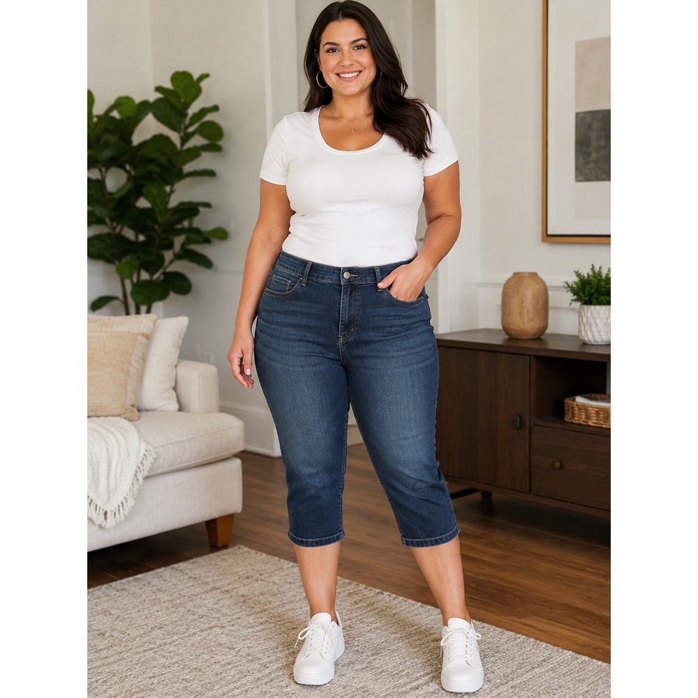 NYDJ Marilyn Relaxed Capri Jeans Dark Wash Lift Tuck 18W W10Z1710 Blue Denim